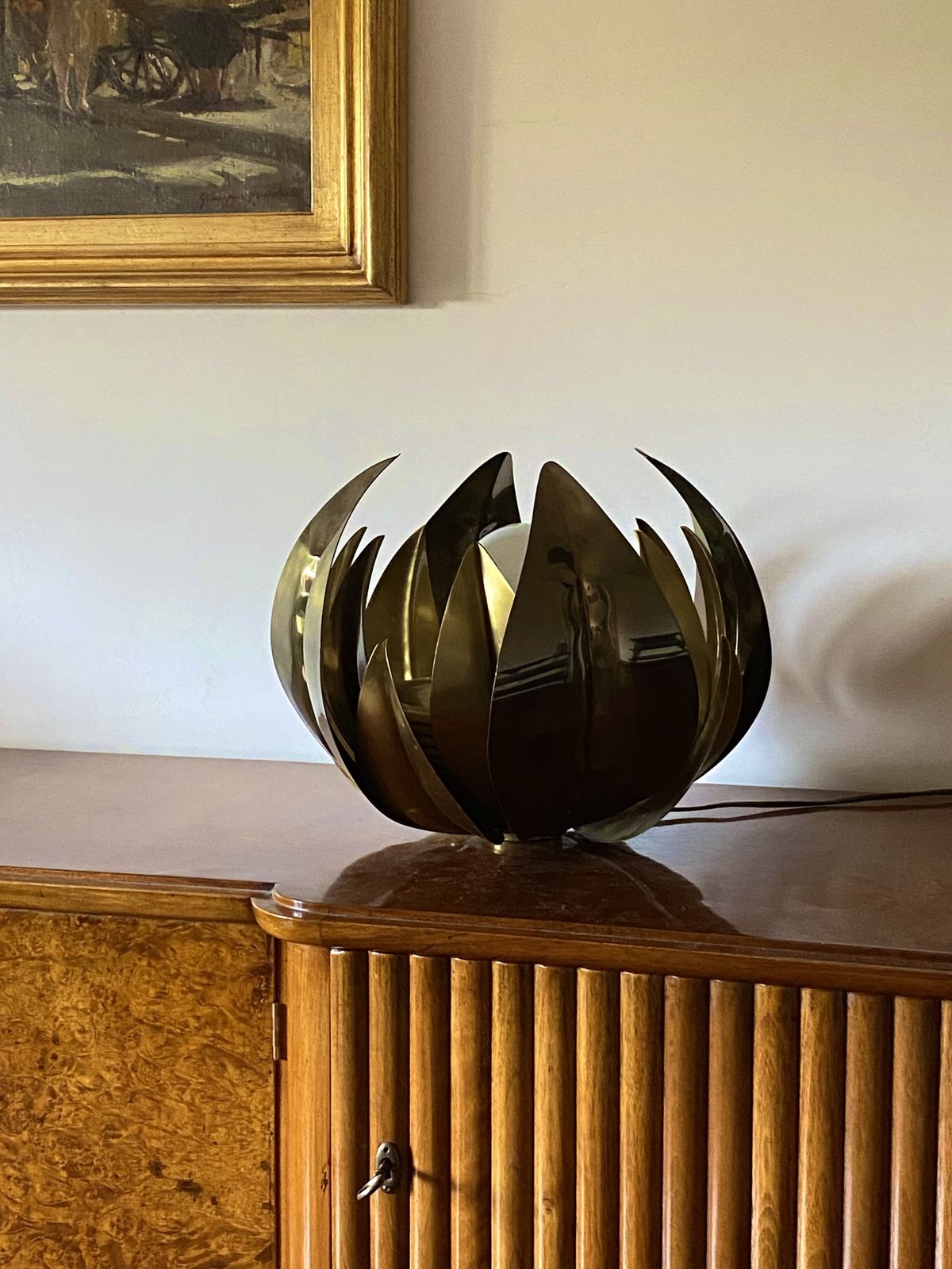photo for sale Lotus Flower Brass Floor/Table Lamp, Attr. Bottega Gadda, Italy, 1970