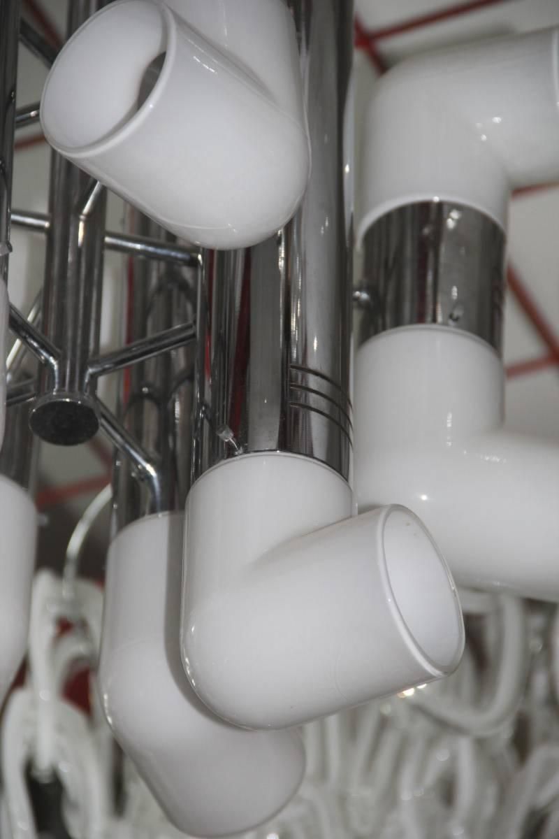 Chandelier In Chrome Murano Glass White Color Pop Art Italian Design, 1970 photo furniture