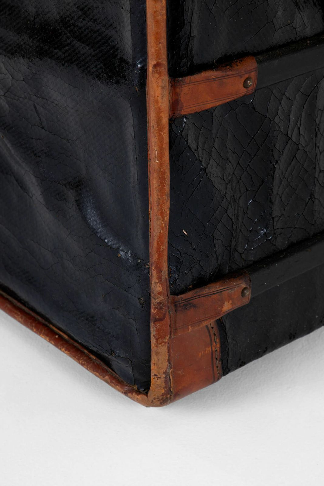 Furniture Large Leather Steamer Trunk, 1800s photo
