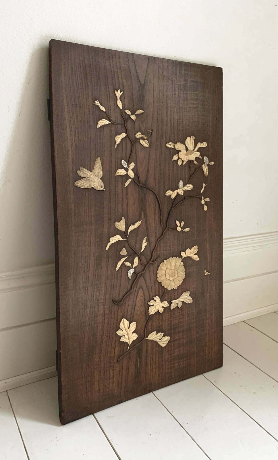 Antique Japanese Shibayama Woodenware Relief, Made With Bone & Mother Of Pearl photo for sale