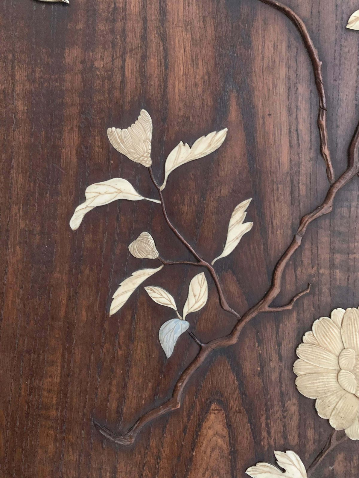 Antique Japanese Shibayama Woodenware Relief, Made With Bone & Mother Of Pearl photo buy