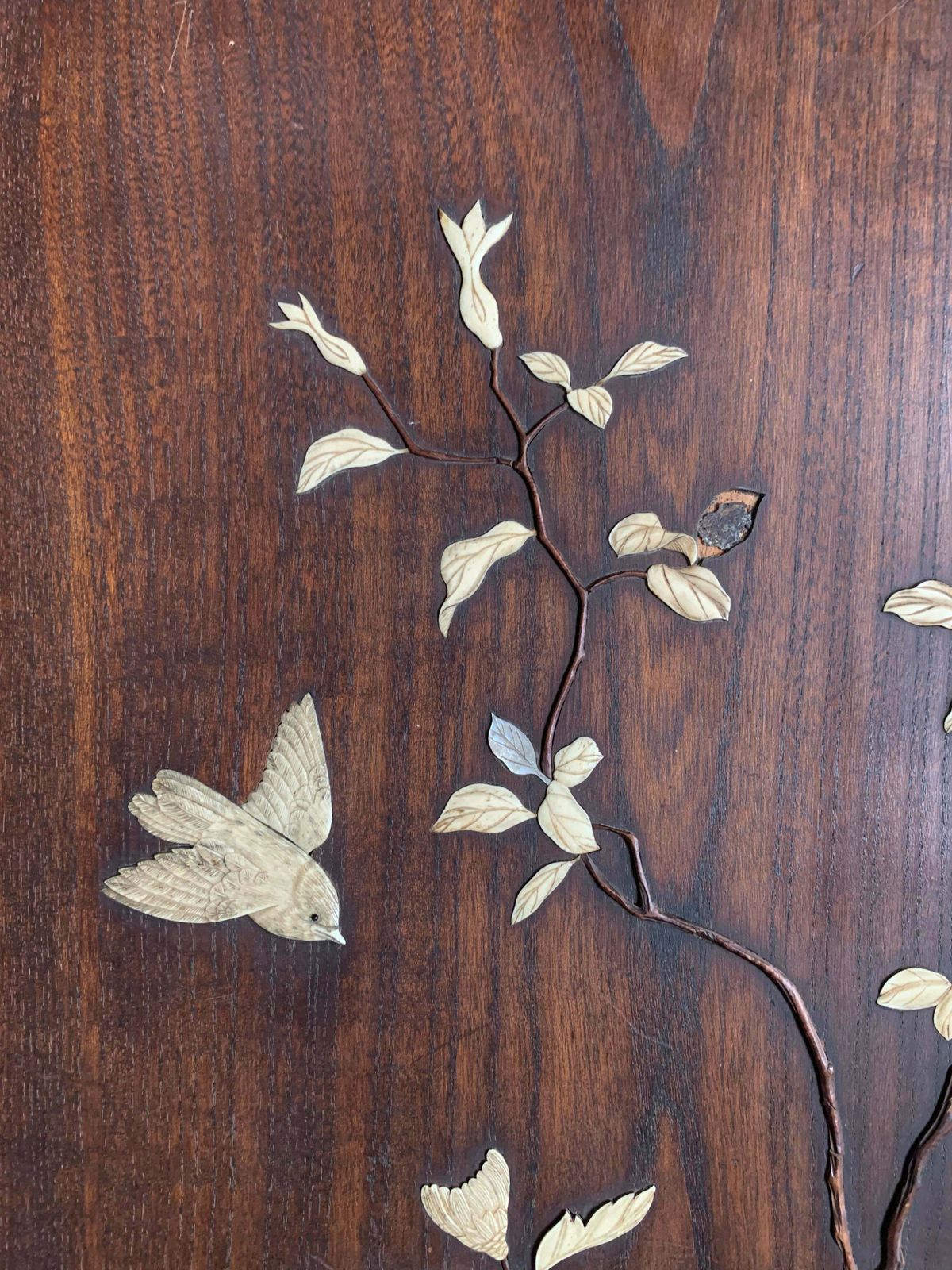 photo buy Antique Japanese Shibayama Woodenware Relief, Made With Bone & Mother Of Pearl