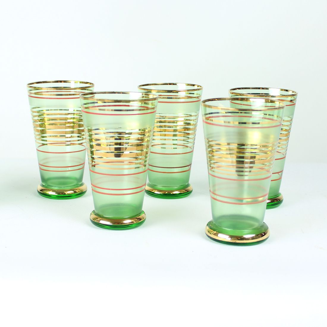 Vintage Drinking Set Of Pitcher With Glasses In Glass & Gold, Czechoslovakia 1960s photo vintage