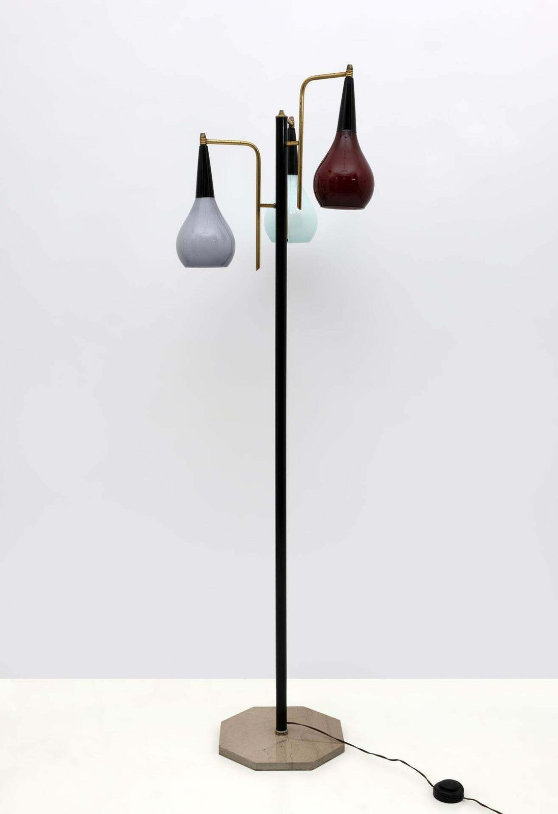 Stilnovo Mid Century Modern Italian Brass And Colored Glass Floor Lamp, 1950s photo for sale