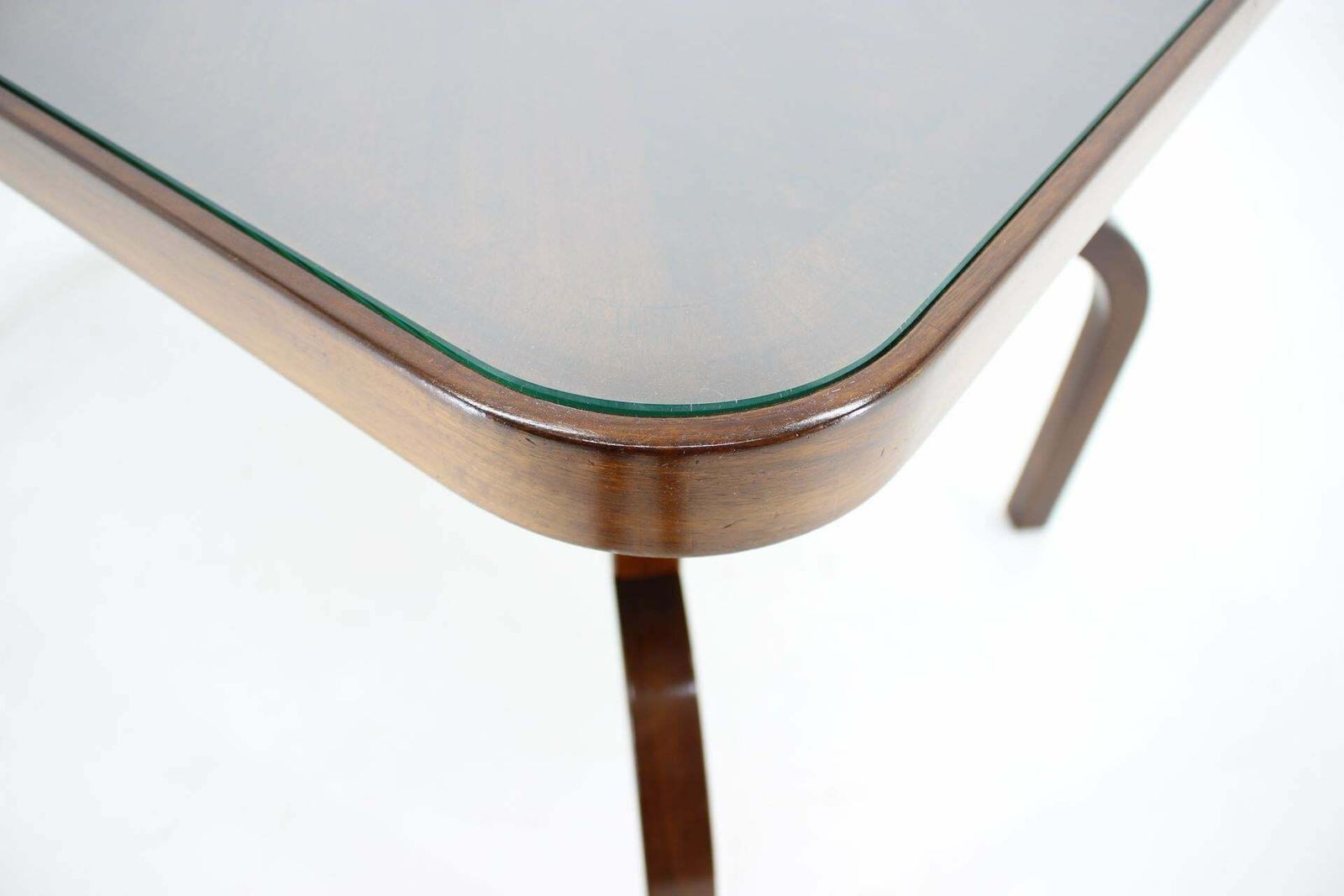 photo furniture 1930s Restored Coffee Table In Walnut With Glass Top, Czechoslovakia
