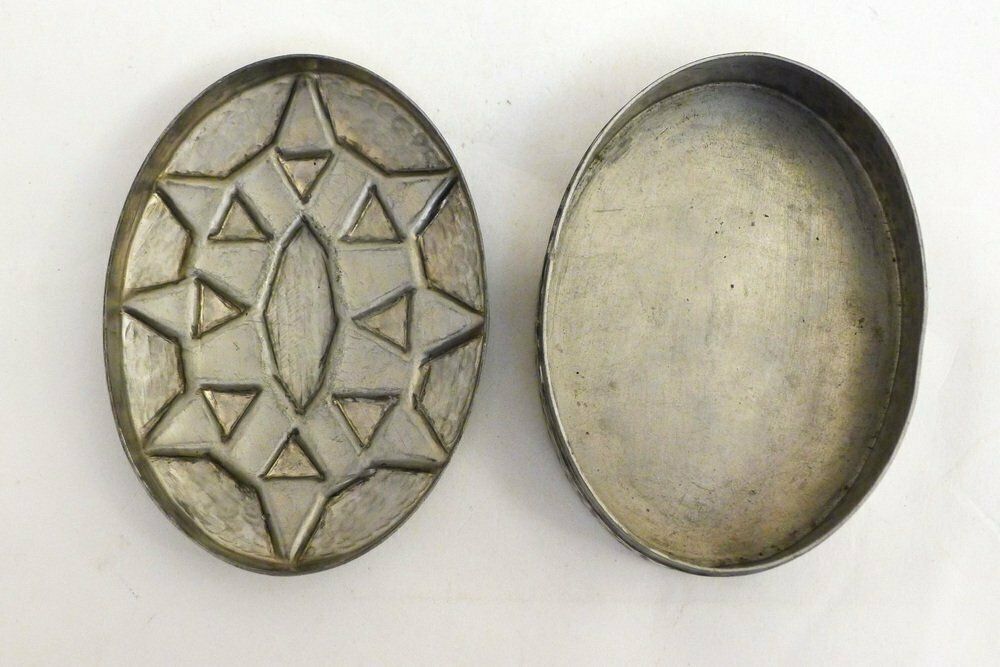 Art Deco Oval Box With Geometric Pewter Decor By Charles 1930s photo vinterior
