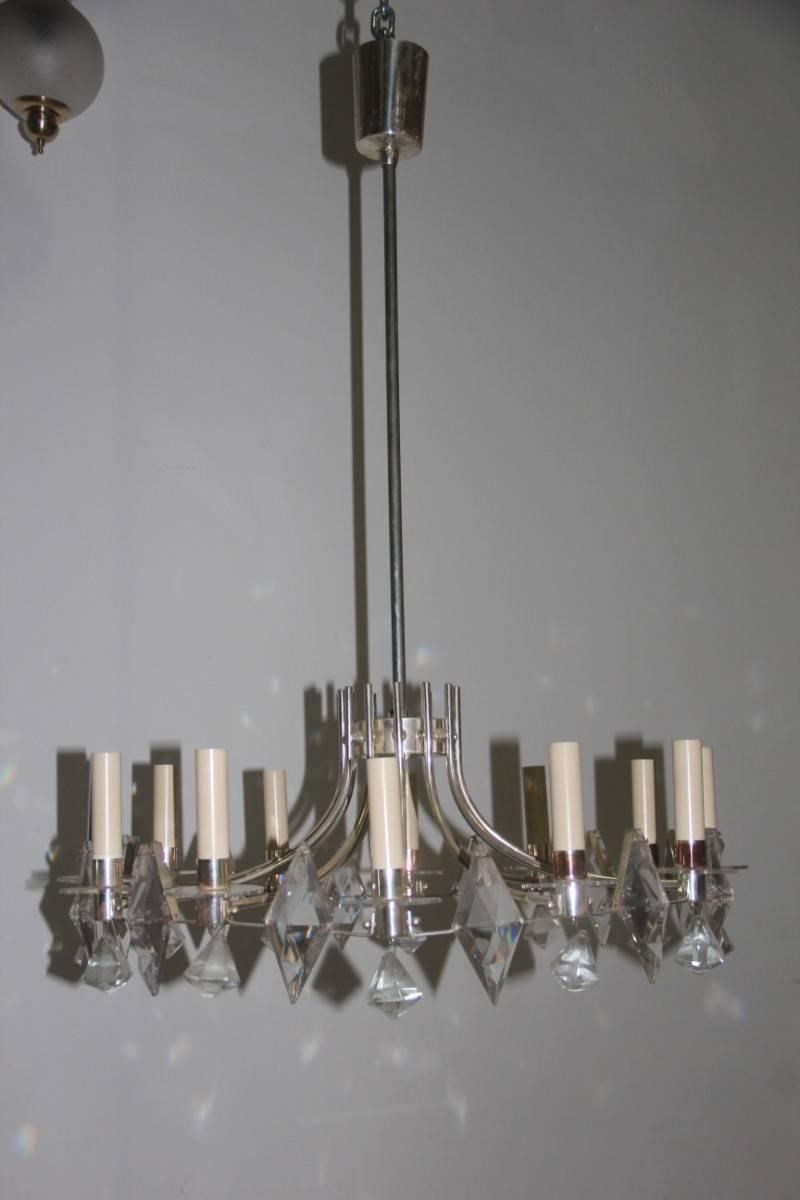 Chandelier Crown, Sciolari Crystal Metal Midcentury Italian Design 1960  photo furniture