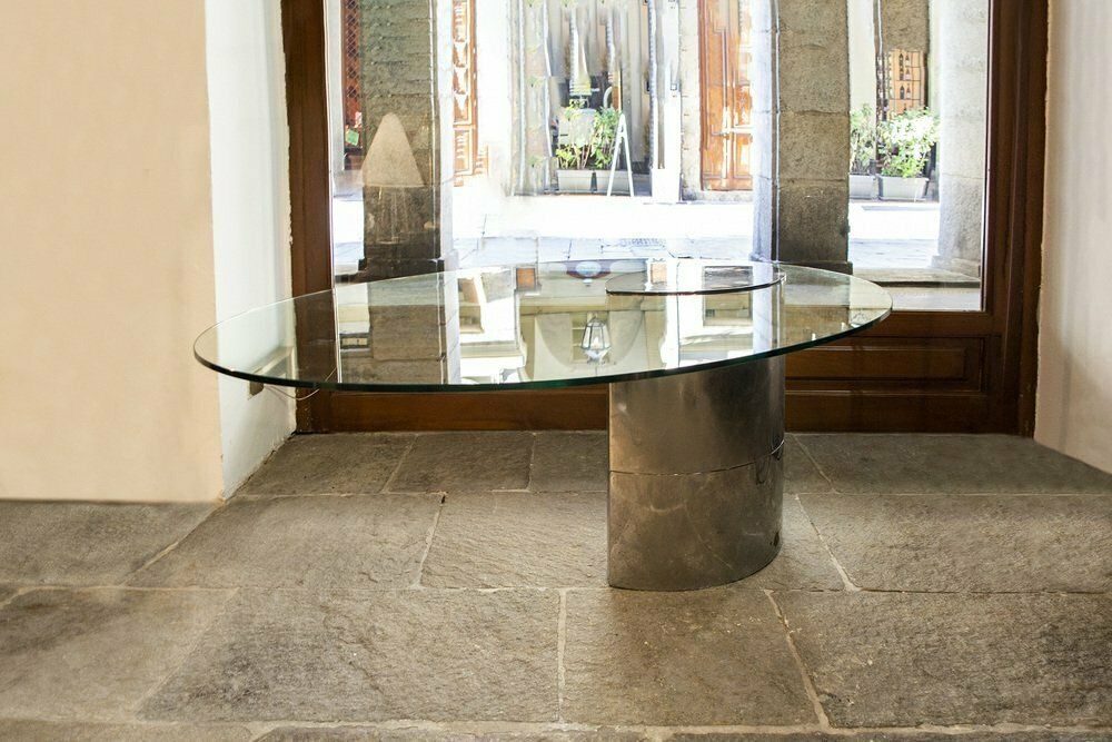 Lunario Dining Table In Chromed Metal And Glass By Cini Boeri For Gavina, Italy, 1971