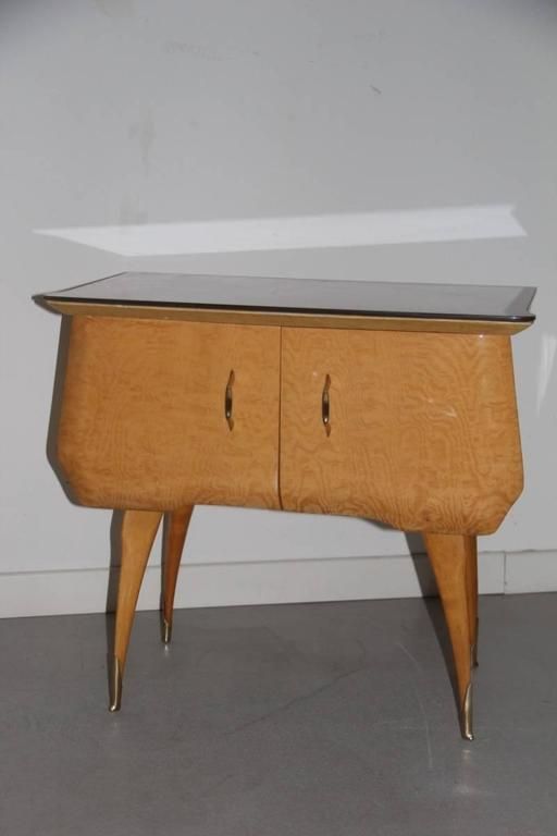 Nightstands Maple Brass Parts With Colored Glass Italian, Design 1960s photo furniture