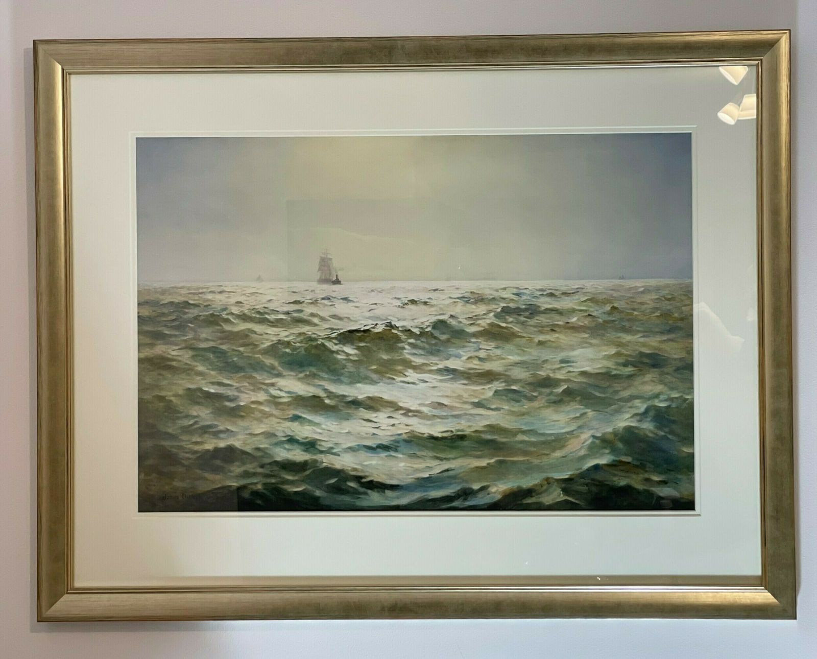 Large James Aitken Watercolour, Seascape, In The Mersey