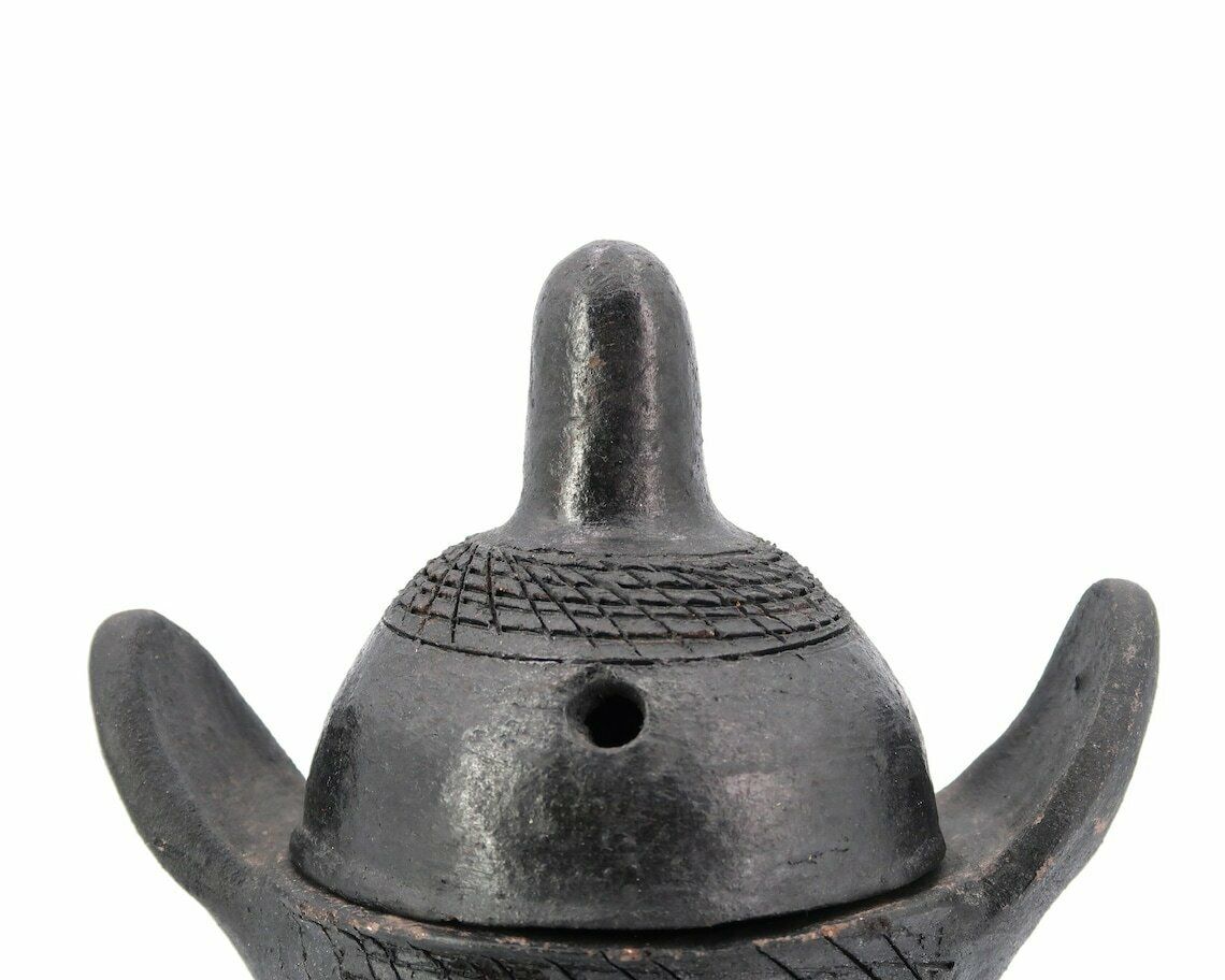 Sculptural African Terracotta Incense Burner, Vintage / Ceramic, Black, Wabi Sabi, Folk, Sculpture, Africa, Primitive, Tribal, Terra Cotta photo Art