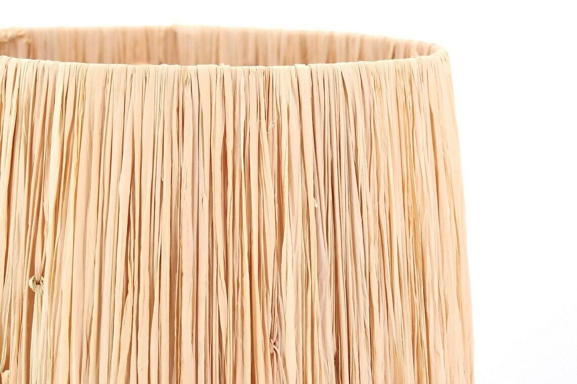 Ceramic Table Lamp, Raffia Shade, 1960s / Beige, Boho Chic, Folk, Country photo vinterior