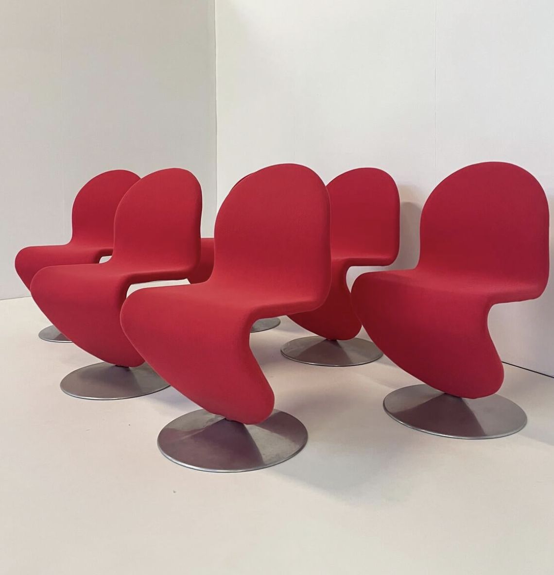 Mid Century Modern Set Of 6 Red System 123 Chairs By Verner Panton, 1973 photo buy