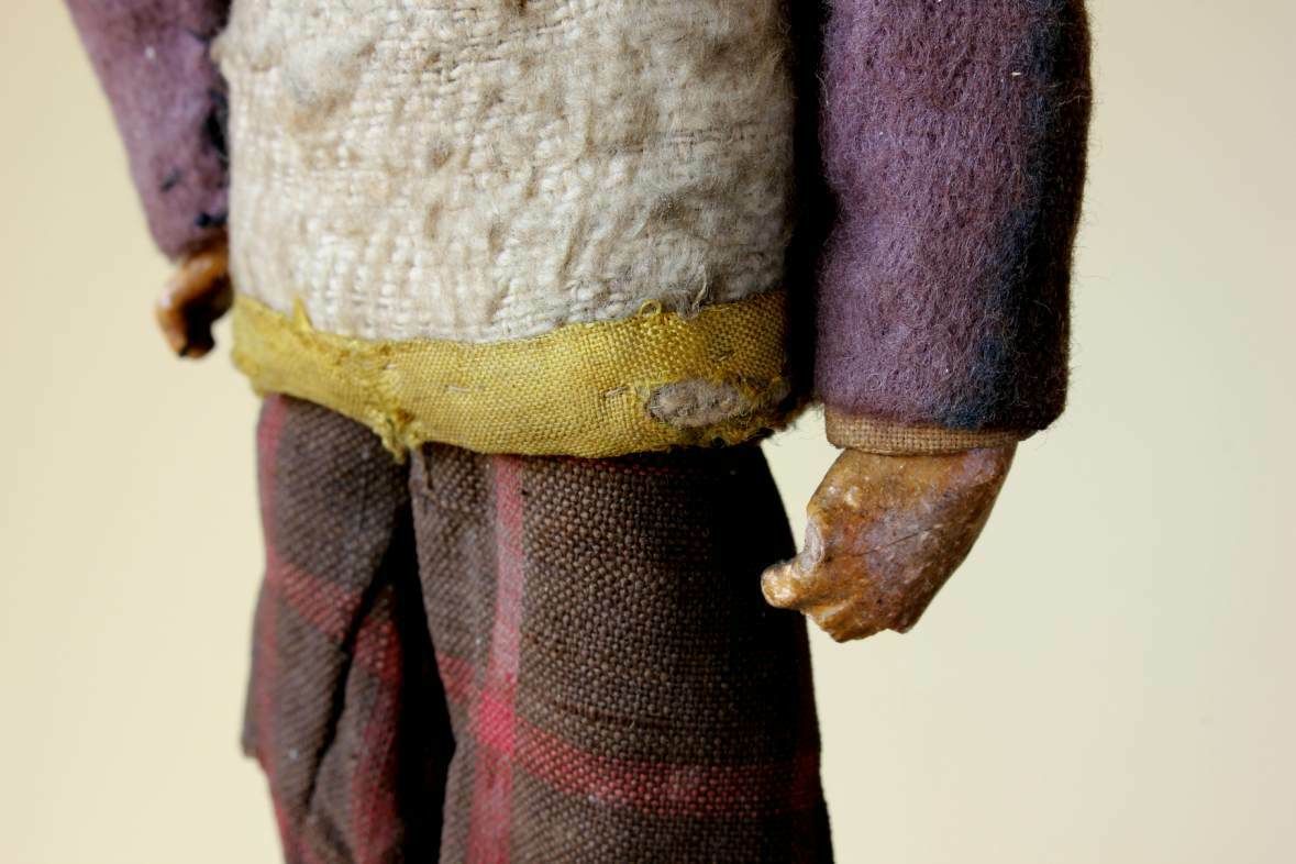 Home Decor Antique Neapolitan Nativity Clay Shepherd Crib Figure. 19th Century. photo