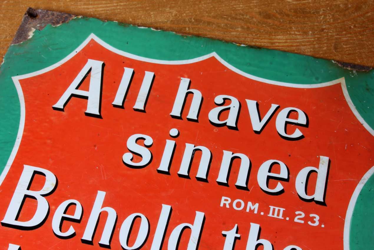 Religious Church Enamel Metal Sign. Lamb Of God Bible Quote. C1915. photo Home Decor