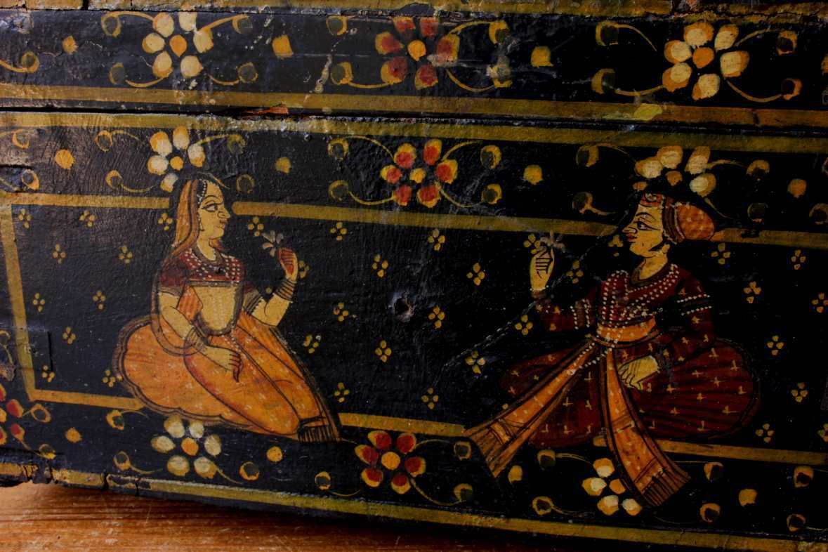 Indian Rajastani Hand Painted Wood Marriage Dowry Box. 19th Century. photo Home Decor