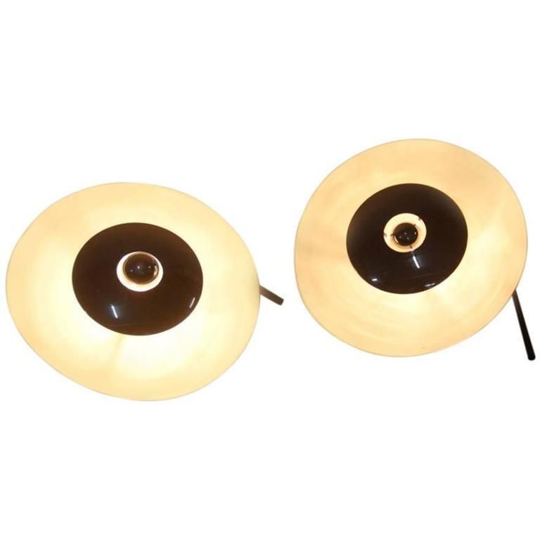 Minimal Pair Of Table Lamps In Lacquered Metal And Steel, 1970, Esperia
