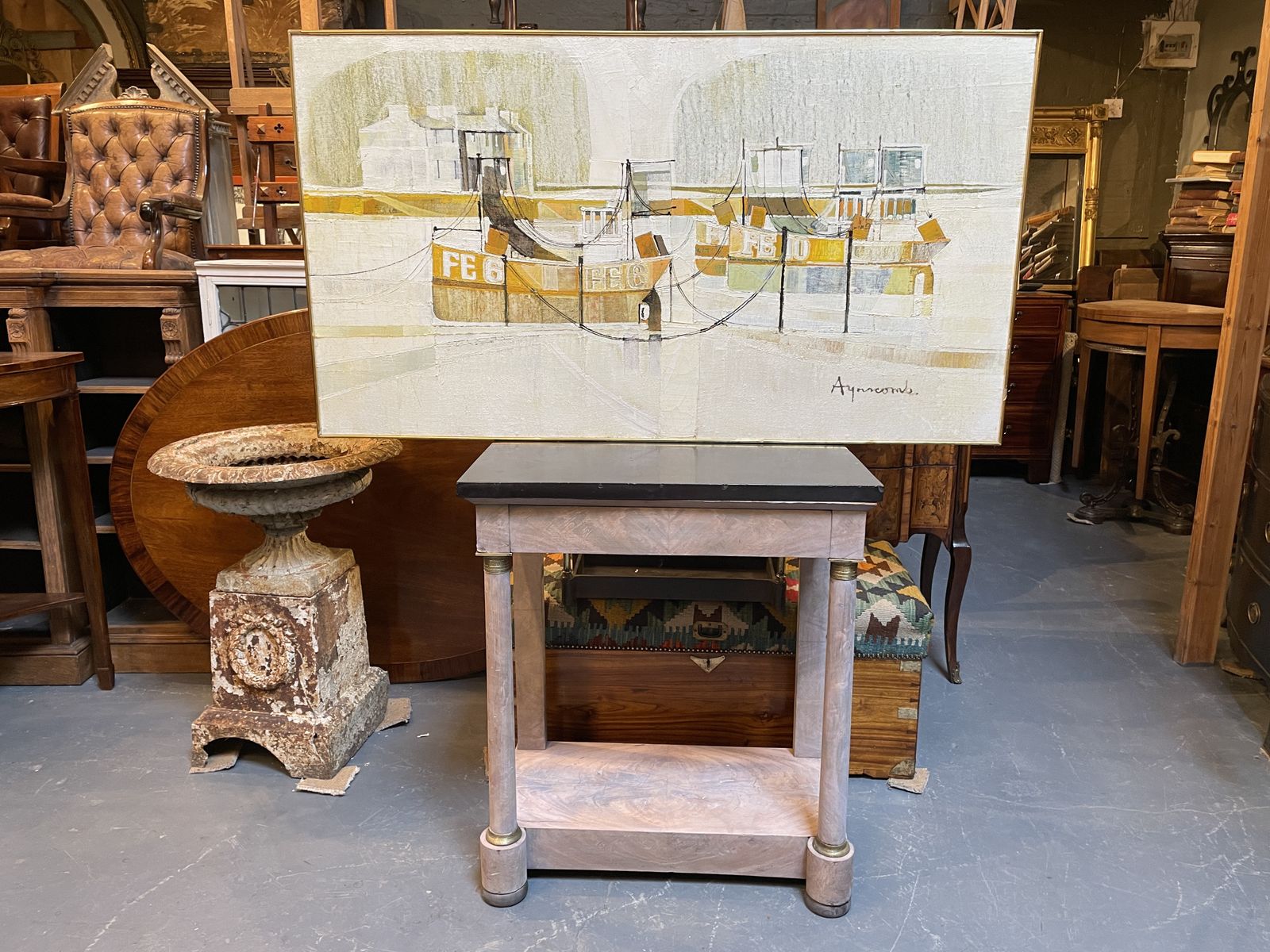 Oil On Board "Folkestone Harbour", Signed , Retailed Liberty & Co photo for sale