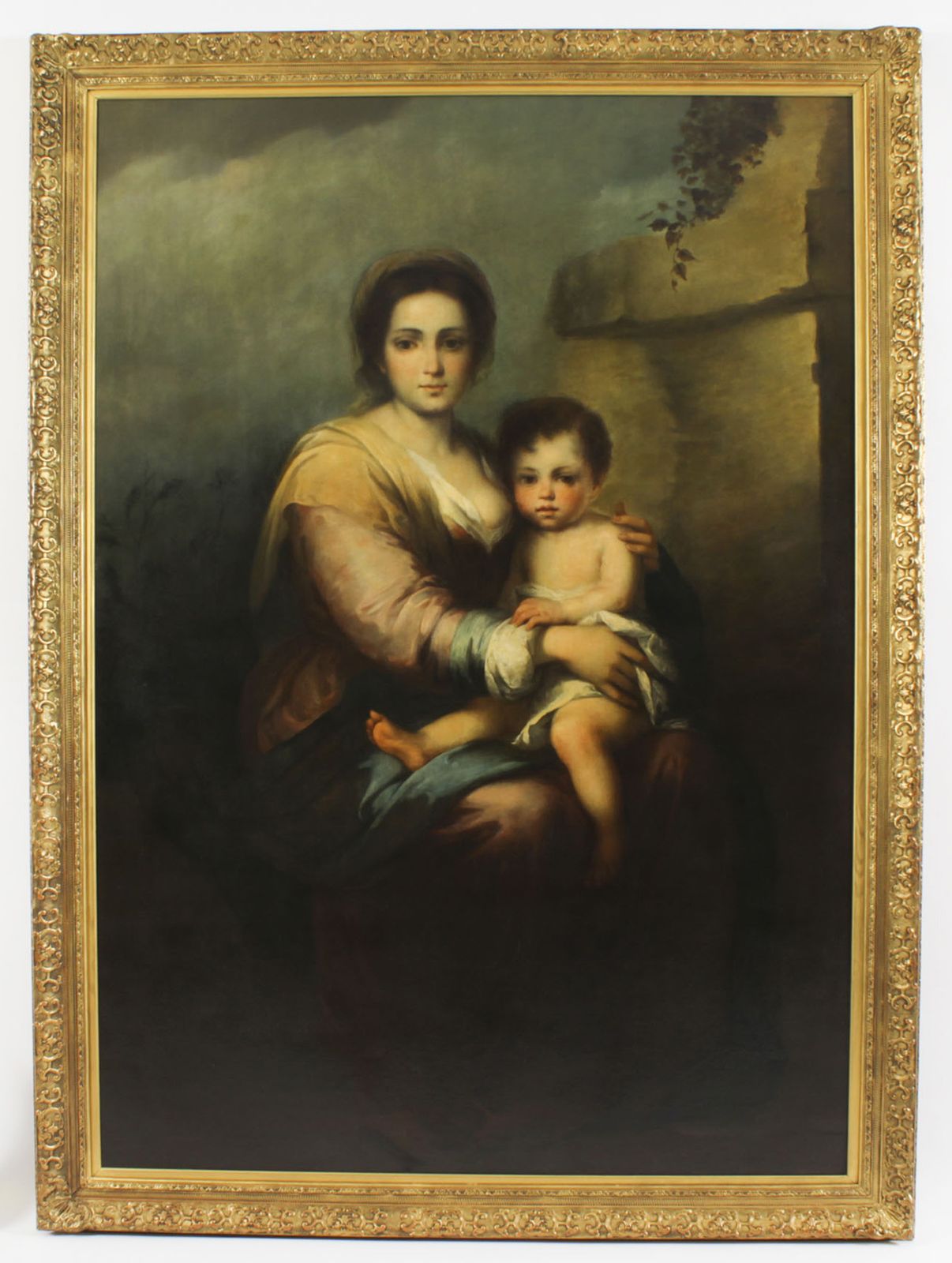 Antique Painting Our Lady Of The Rosary After Bartolomé Murillo 175x125c  19th C