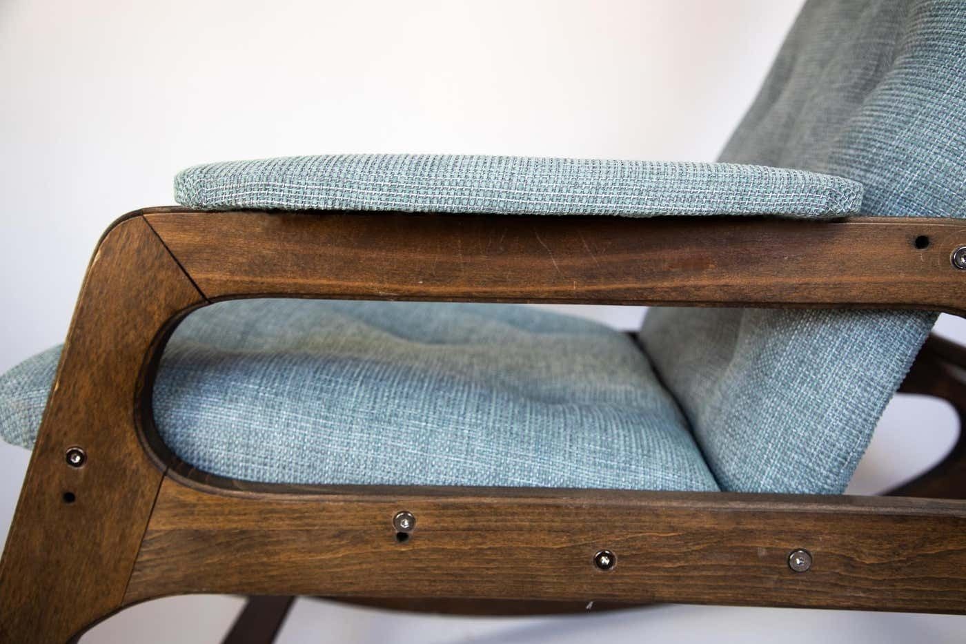 Rocking Chair Made Of Solid Wood And Ice Blue Reupholstery, Italy 1960s, Mid Century photo buy