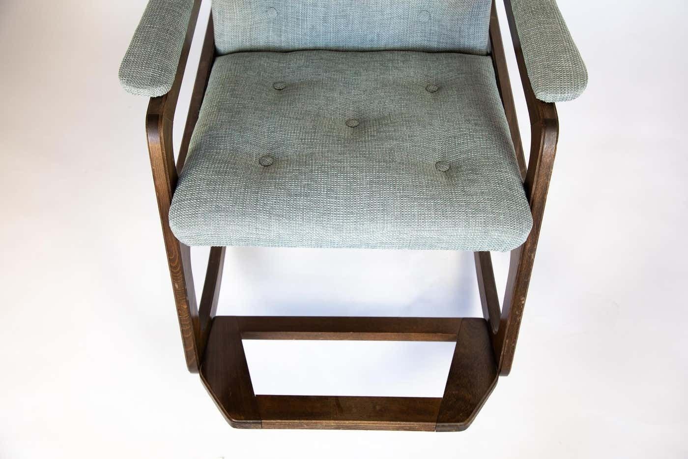 photo furniture Rocking Chair Made Of Solid Wood And Ice Blue Reupholstery, Italy 1960s, Mid Century