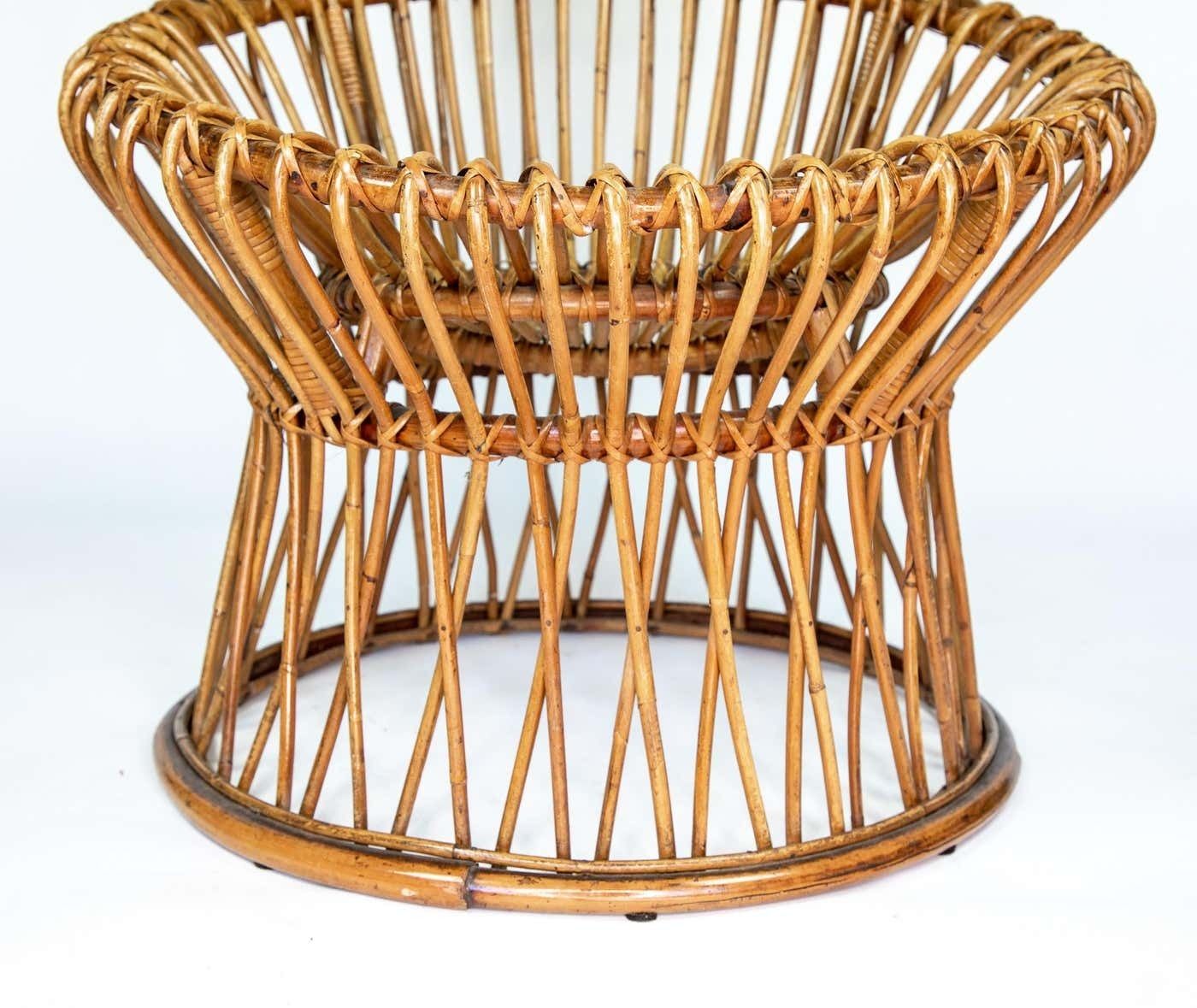 Mid Century Modern Outdoor Lounge Chair Made Of Wicker In The Style Of Franco Albini, Italy 1950s photo vinterior