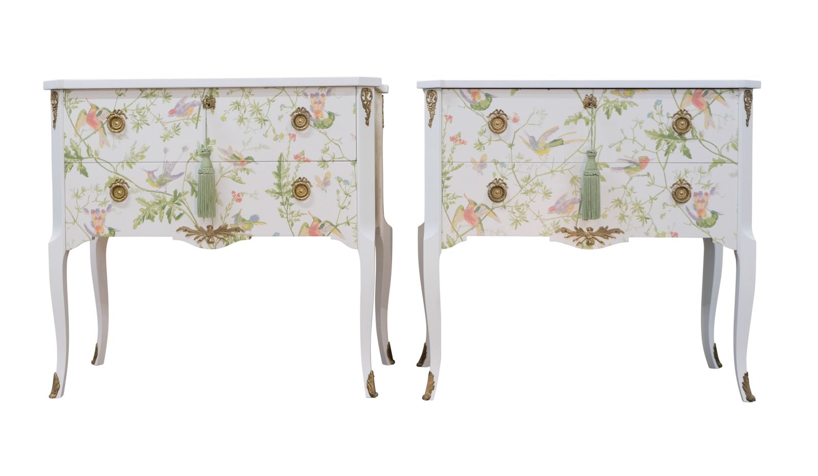 Pair Of Louis XV Style Chest With Floral Design And Marble Top