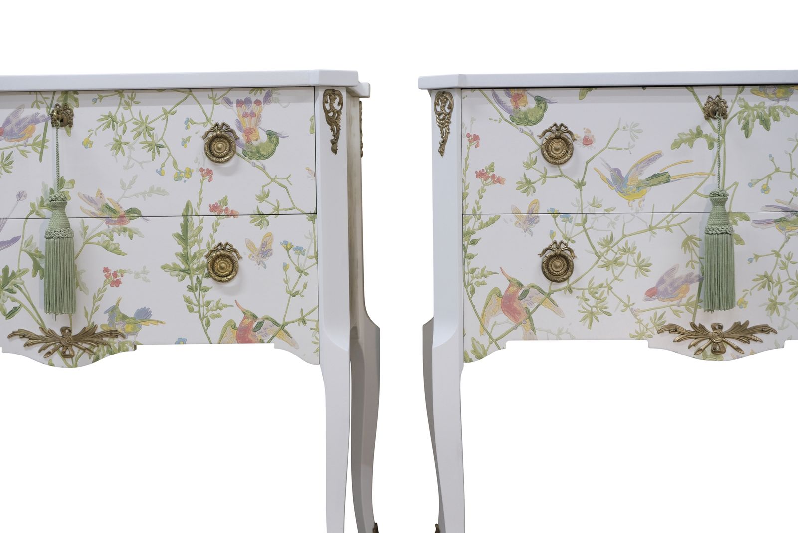 Pair Of Louis XV Style Chest With Floral Design And Marble Top photo for sale