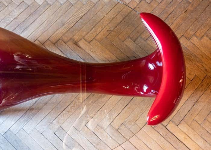 Postmodern, Shiny, Red Coffee Table With Glass Top, Italy 1980s photo Furniture