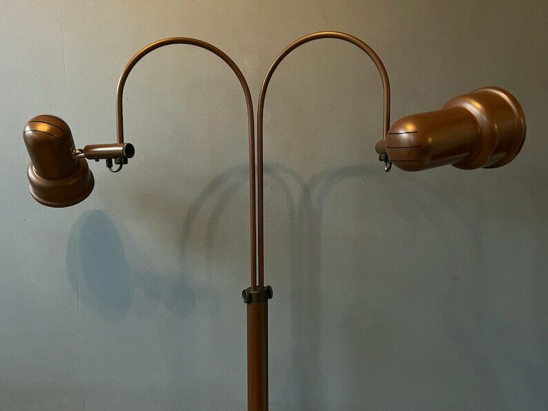 Mid Century Bruine Gepo Double Arc Cone Vloerlamp photo buy