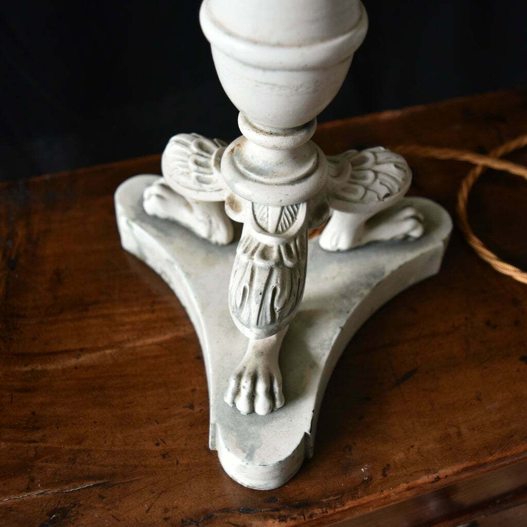 Painted Bronze Table Lamp With Tripod Lion Paw Legs. Circa 1880 photo for sale