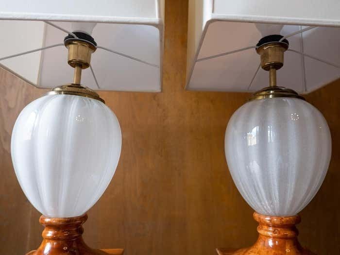 photo for sale Hollywood Regency Tommaso Barbi Table Lamp, Ceramic, Murano Glass, Italy 1970s