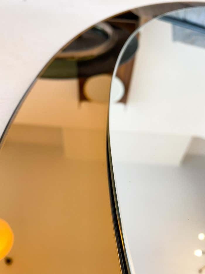 photo for sale Brown Oval Glass Wall Mirror, Mid Century Modern, Italy, 1970s