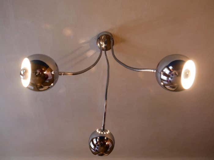 890.0 Space Age Pendant Lamp With Three Arms Made Of Chrome By Goffredo Reggiani, Italy 1970s photo