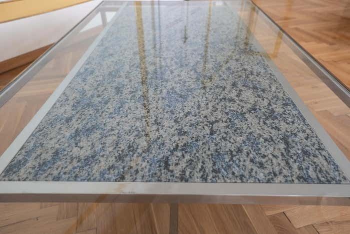 1873.0 Mid Century Modern Brass Chrome Glass Marble Coffee Table, Italy 1970s photo