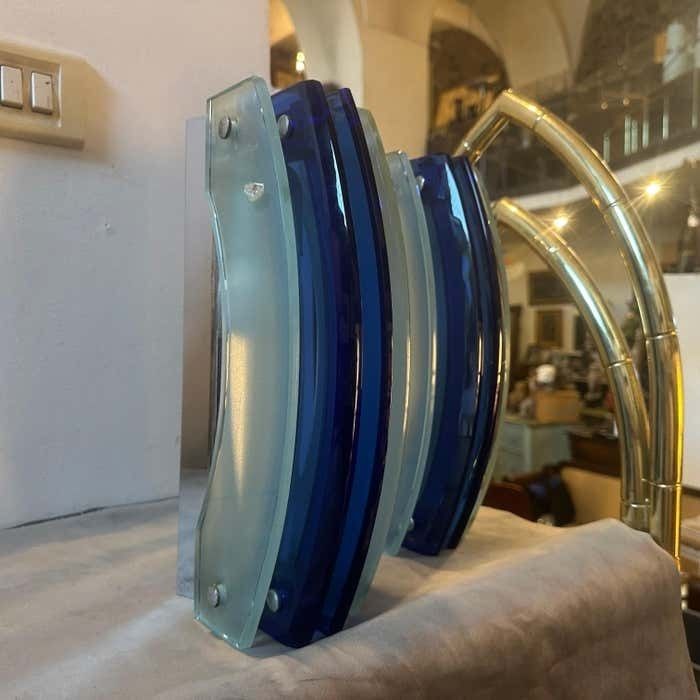 1960s Set Of Two Space Age Blue Heavy Glass Italian Wall Sconces By Veca photo for sale
