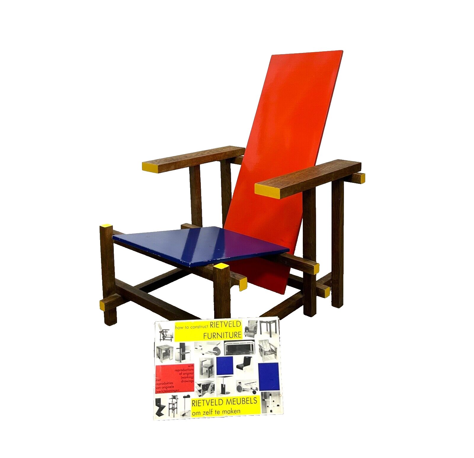 Vintage Reproduction Gerrit Rietveld Style Red And Blue Chair 1980s