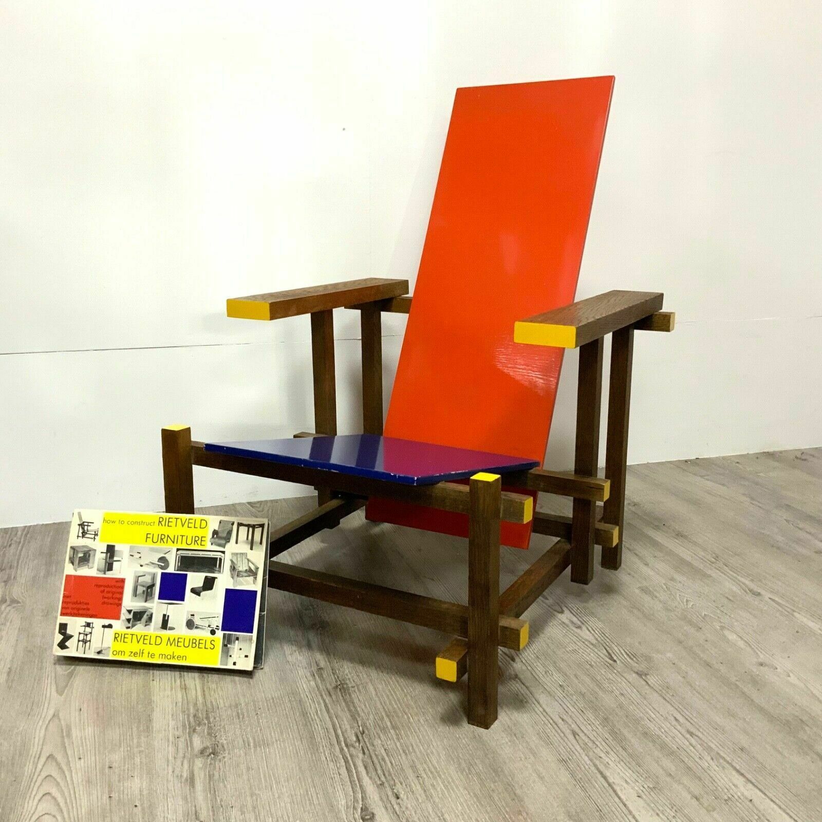 Vintage Reproduction Gerrit Rietveld Style Red And Blue Chair 1980s photo furniture