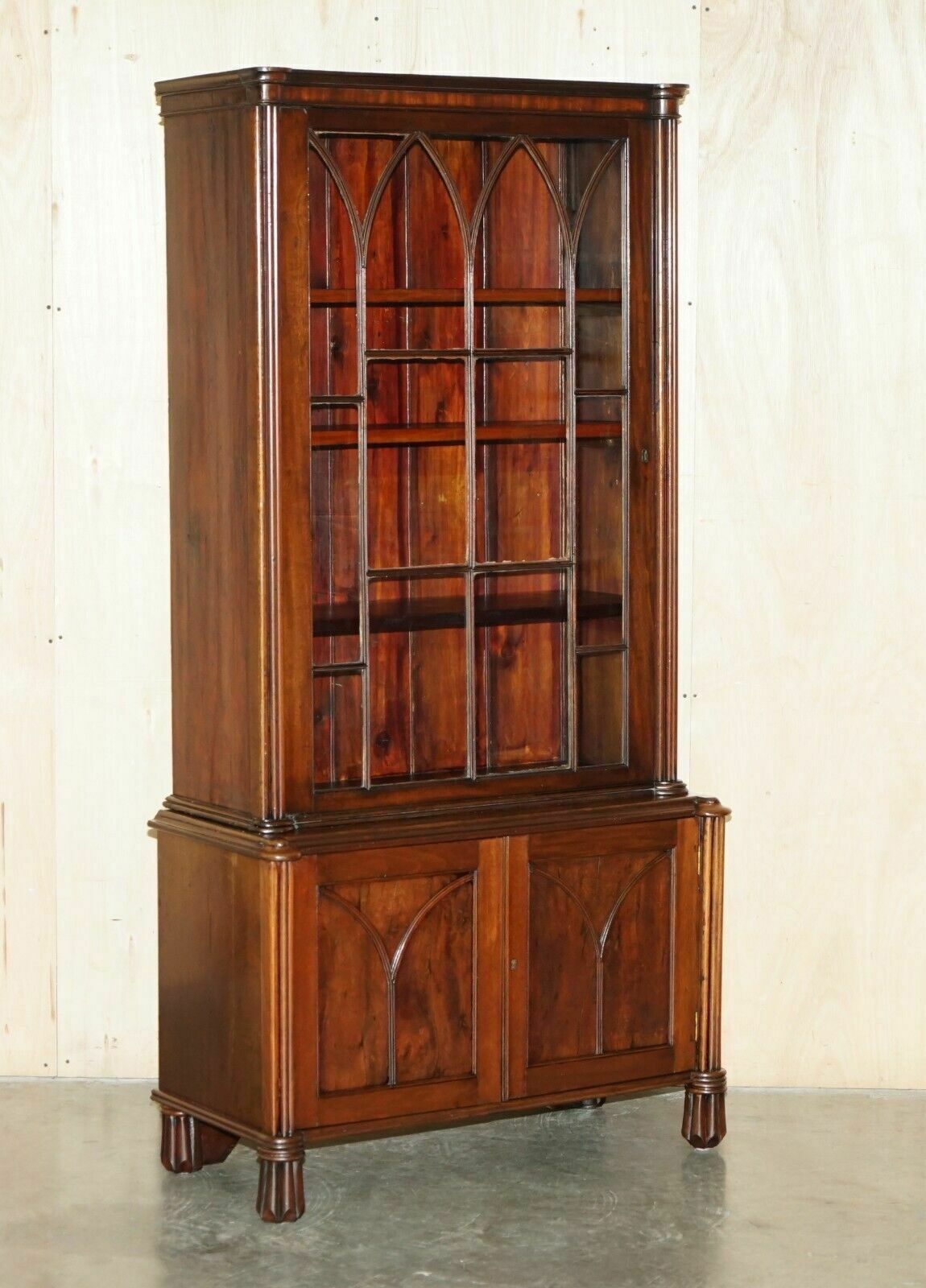 Early Victorian Gothic Revival Astral Glazed Library Bookcase With Steeple Glass