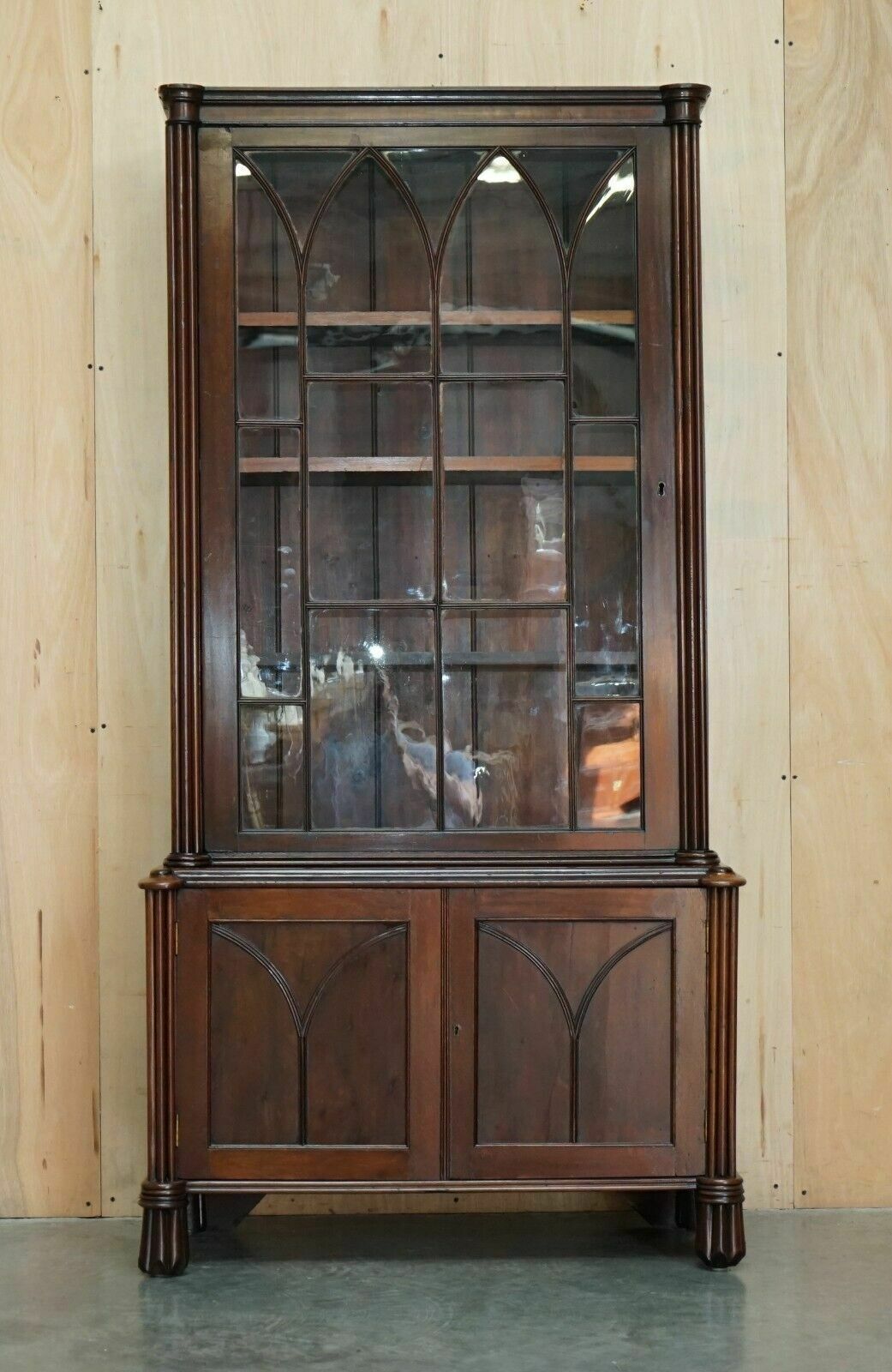 Early Victorian Gothic Revival Astral Glazed Library Bookcase With Steeple Glass photo furniture