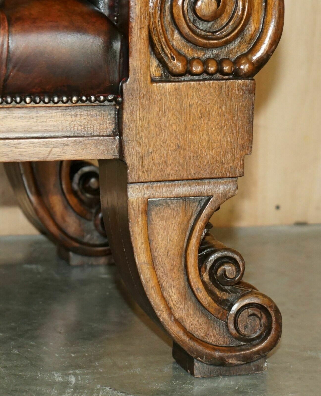 Huge Ornately Carved Antique Fully Restored Chesterfield King / Queens Armchair photo vintage