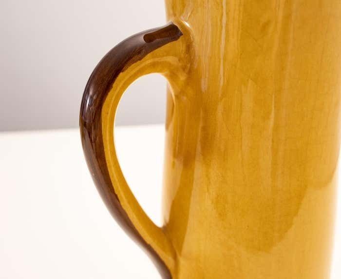photo for sale Mid Century Yellow Carafe Set With 5 Cups In Glazed Ceramic, France 1970s