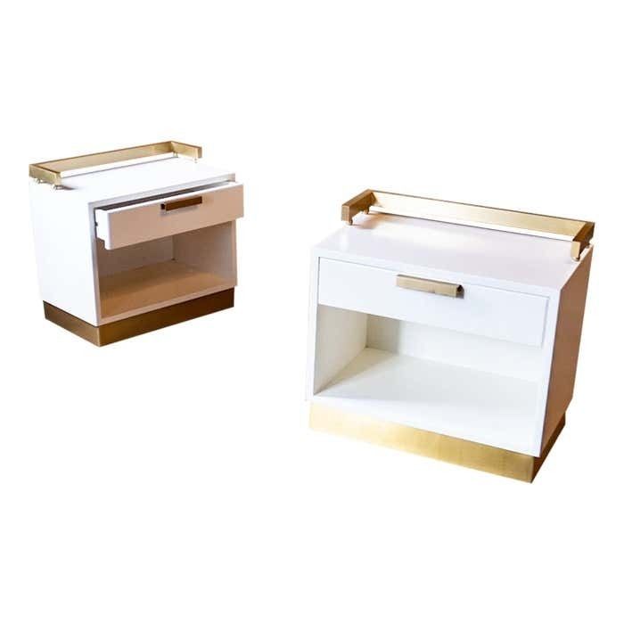Pair Of White And Gold Bedside Tables By Luciano Frigerio, Italy 1970