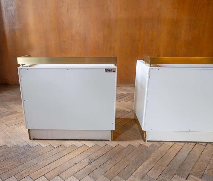photo for sale Pair Of White And Gold Bedside Tables By Luciano Frigerio, Italy 1970