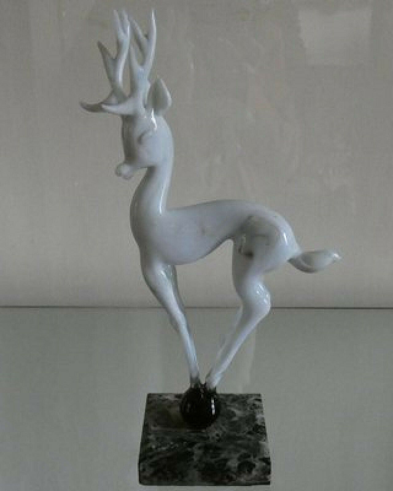 Glass Deer Sculpture On Sphere With Marble Base By Istvan Komaromy, 1950s photo for sale