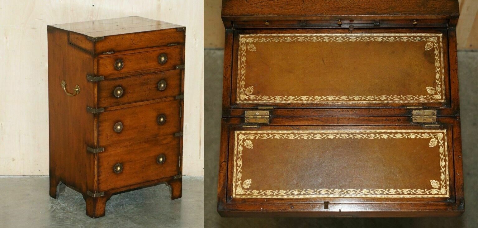 Fine Harrods London Kennedy Chest Of Drawers Brown Leather Writing Slope Desk