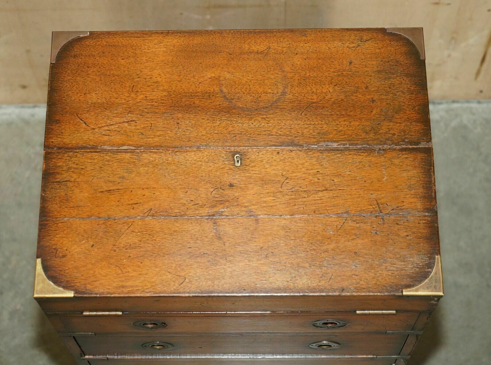Fine Harrods London Kennedy Chest Of Drawers Brown Leather Writing Slope Desk photo vinterior