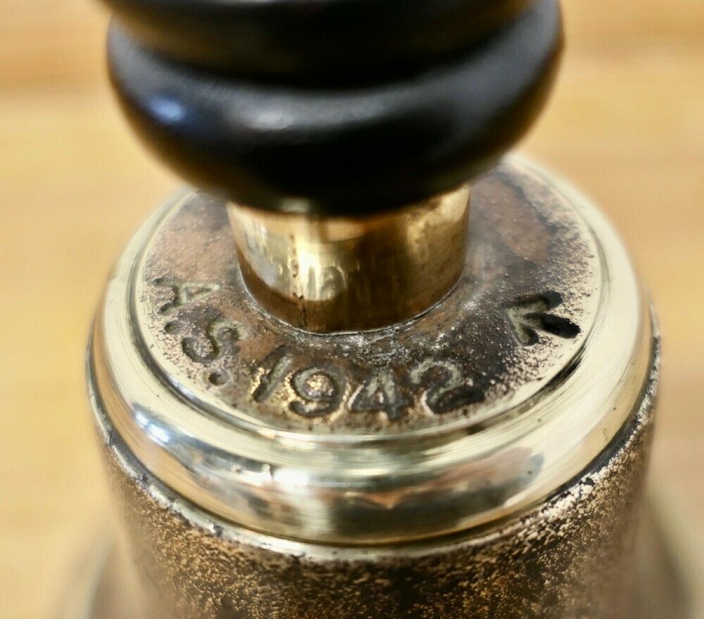 Old Brass British Military Issue Brass Handbell photo for sale
