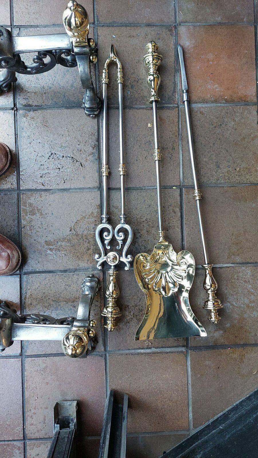 Set Of 3 Victorian Brass And Cast Iron Fire Tools photo vinterior
