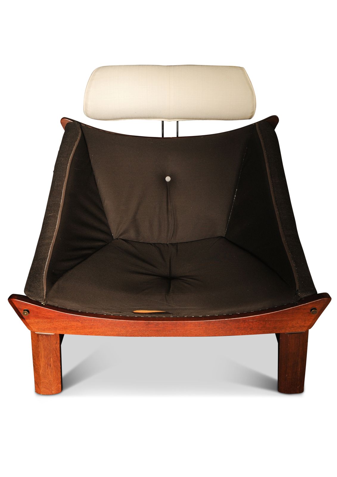 Mid Century Modern Ekornes Rare "Prototype" Teak Lounge Chair With Fitted Headrest   Upholstered In White In Norway 1970's Ol photo buy